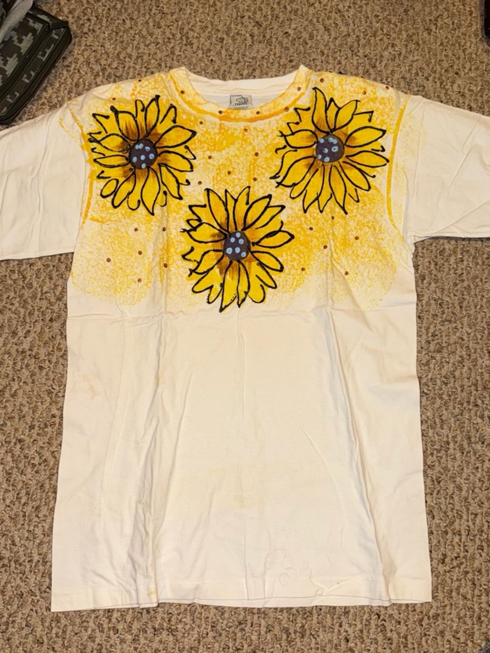 Girls' White T-Shirt with Yellow Sunflower Print